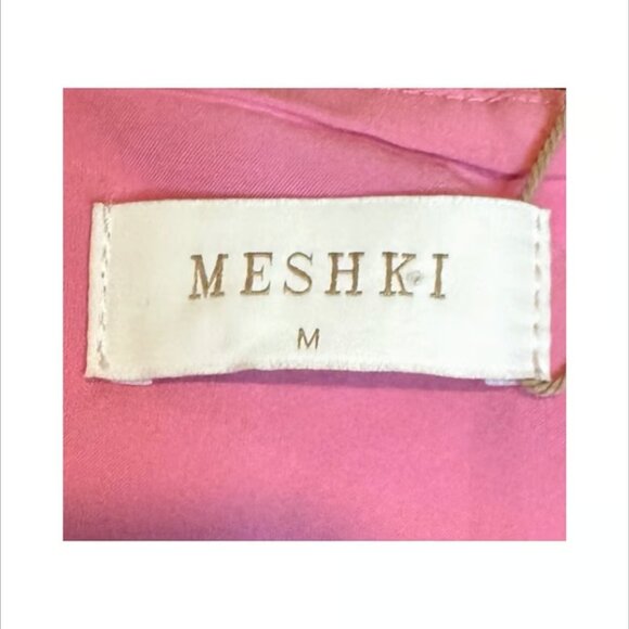 Meshki MSRP $69 NWT Mini Skirt Ruched V-shape Barbiecore Pink Gold Party Medium - Picture 4 of 7